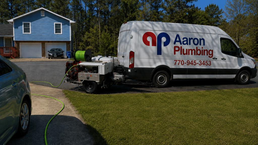 Hydro jetter with plumbing truck