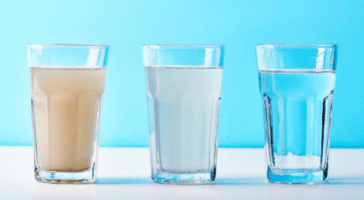 glass of dirty water cleaned with water filtration