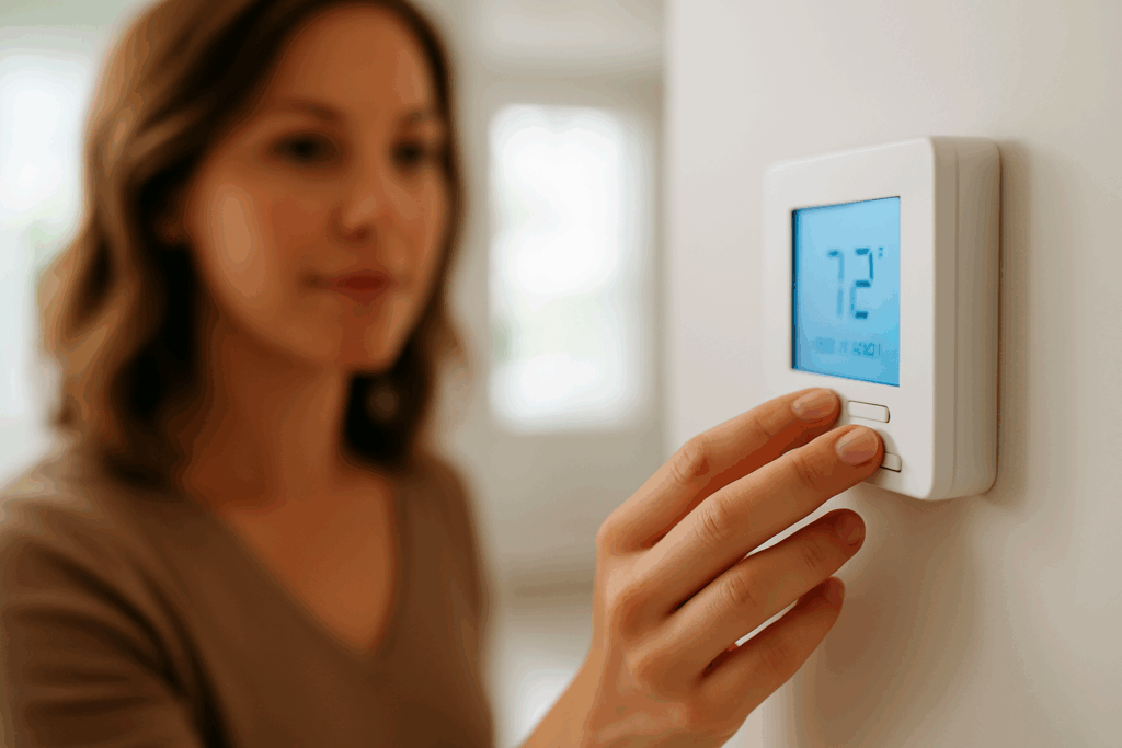 a homeowner who knows What Temperature to Set Air Conditioner in Summer changes her thermostat setting