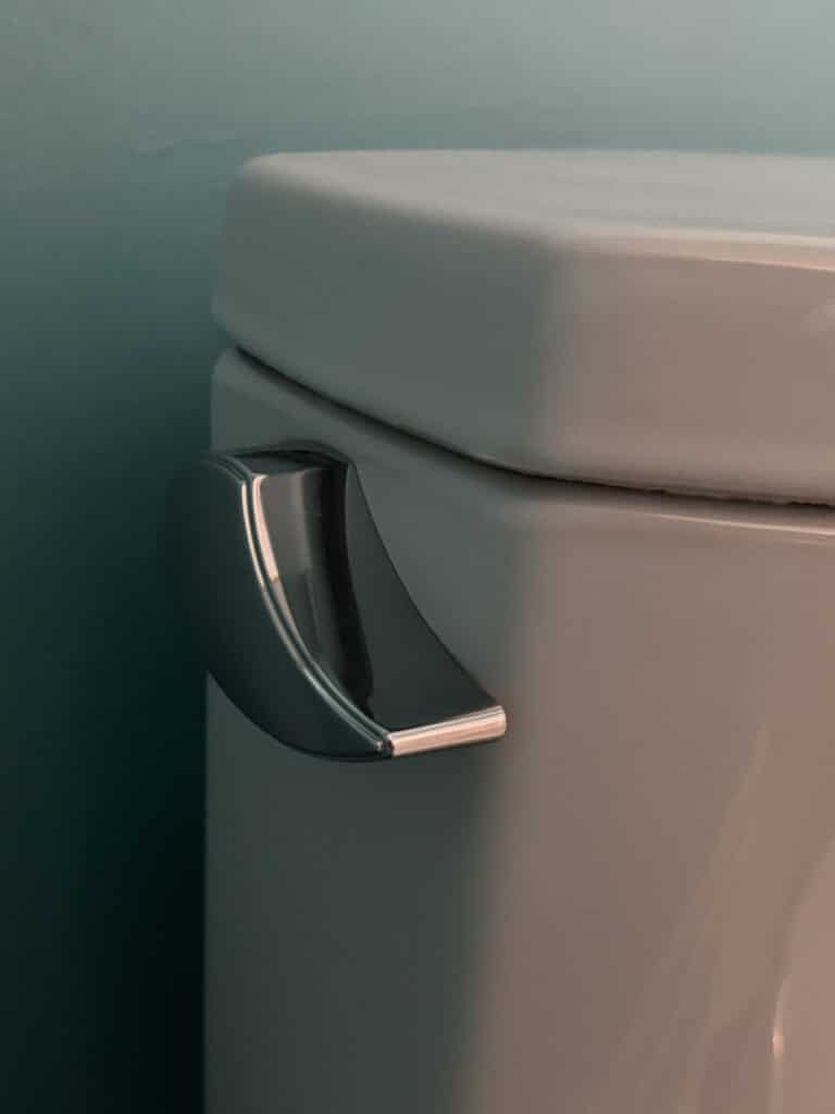 toilet handle of a gravity flush Toto toilet