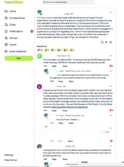 nextdoor conversation about average water bill adjustments