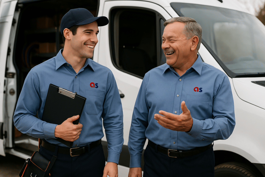 a plumbing apprentice talking with a plumber about how to become a plumber