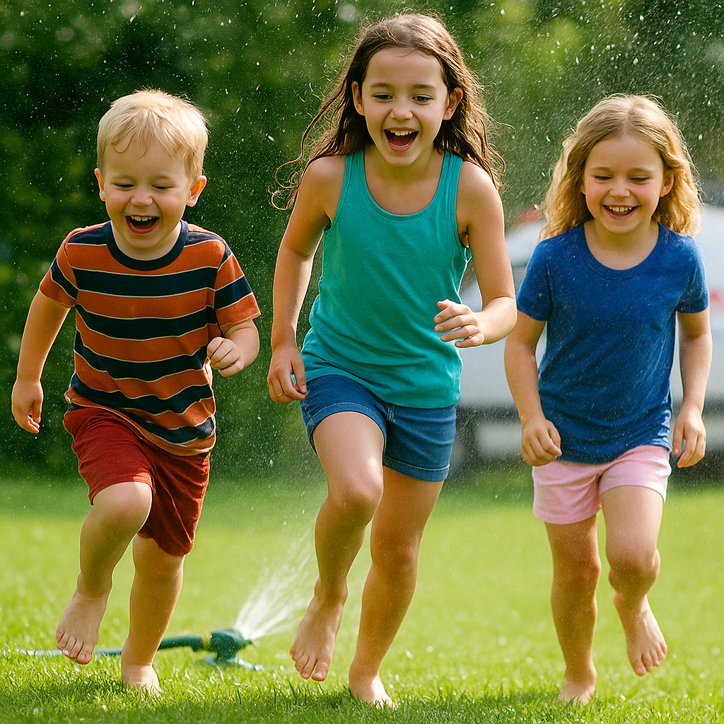 kids running through sprinklers - a potential reason to wonder why is my water bill so high