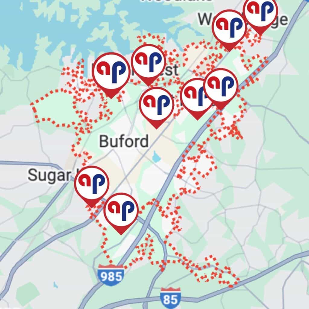 map of recent requests for a plumber in buford