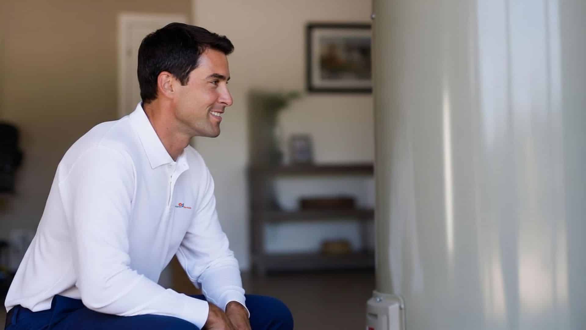 a techncician assesses a tank for water heater repair in Lilburn, GA