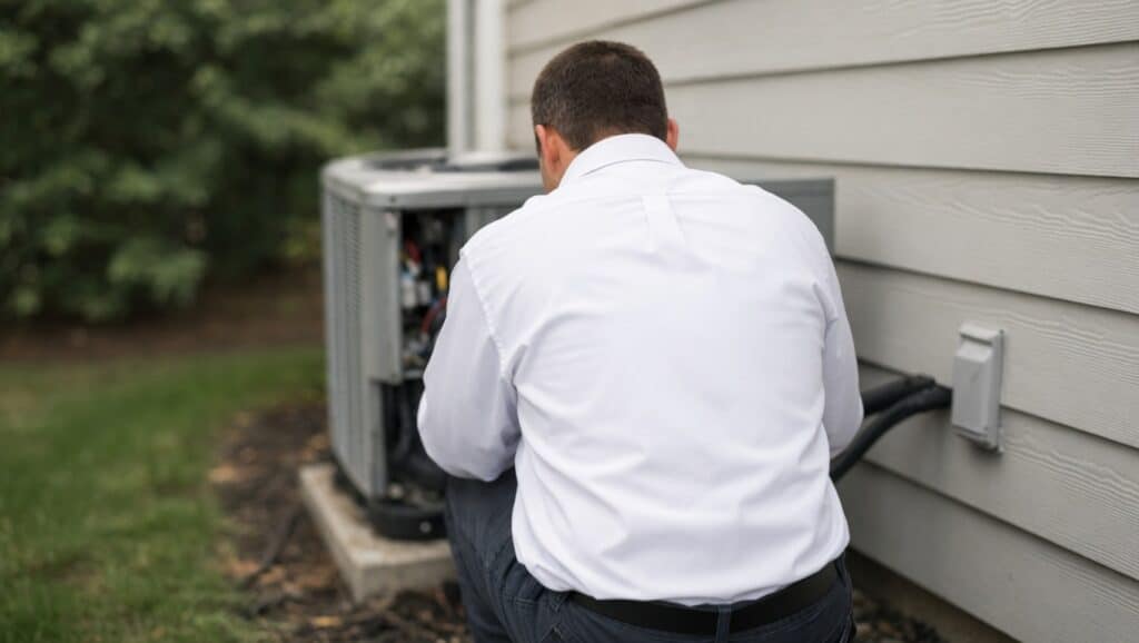 HVAC technician replacing bad ac capacitor