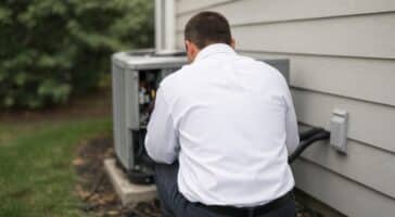 HVAC technician replacing bad ac capacitor
