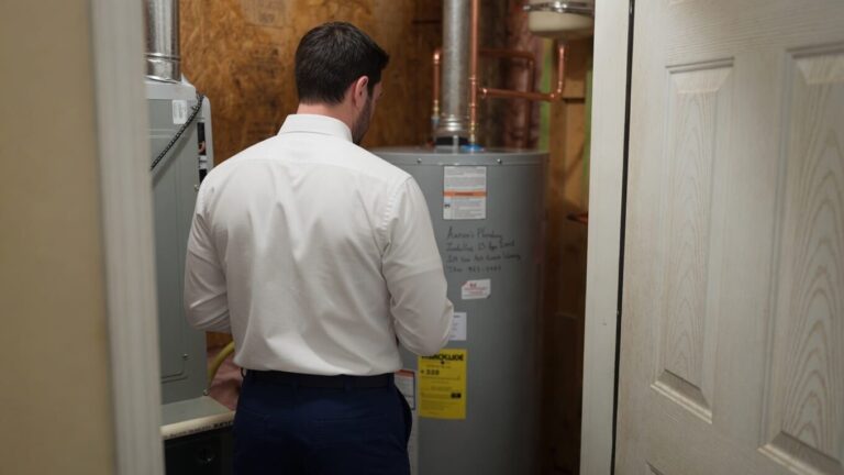 a plumber completing a water heater repair