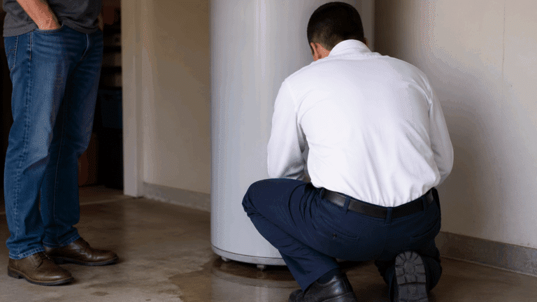 plumber completing a water heater repair in lawrenceville