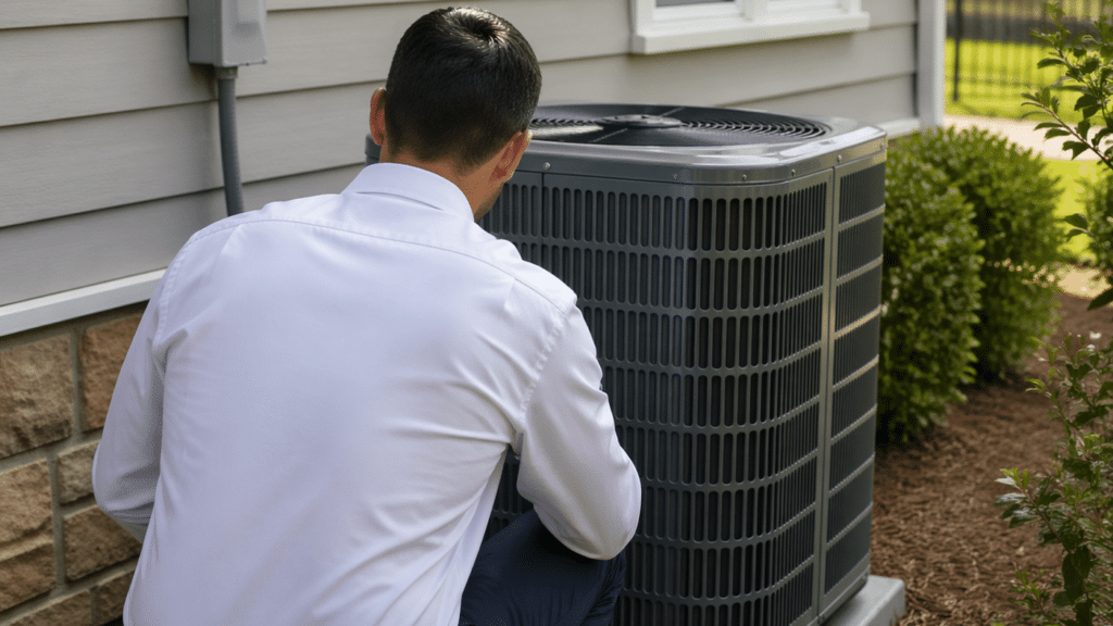 an hvac tech completing an ac tune up